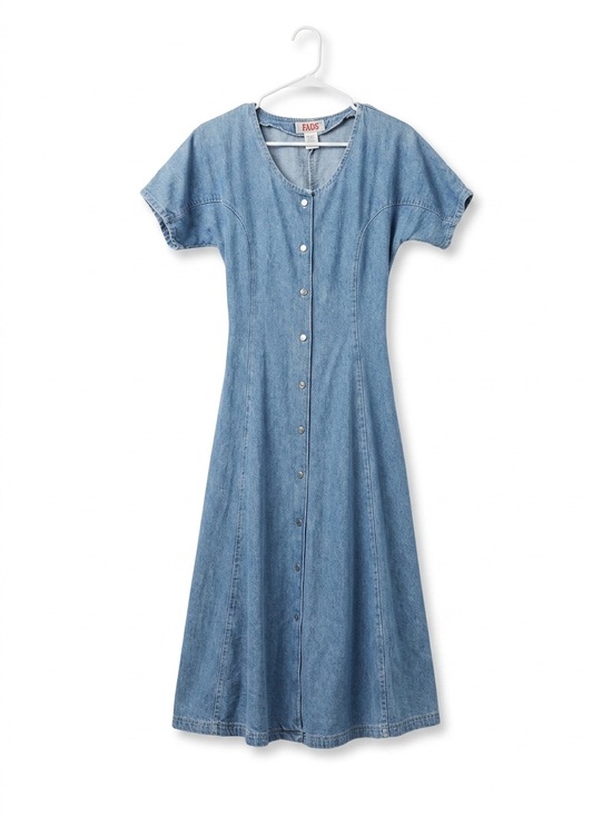 Fads Dresses & Skirts - Vintage Fads Blue Denim Maxi Dress Size 8 Button Front Cottagecore Boho Y2K 90s